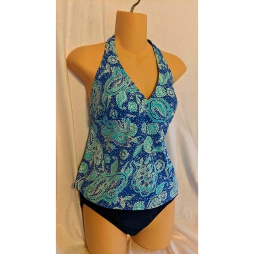 Lands End Women’s Two Piece Blue Swimsuit Top size 8, Bottoms size 6